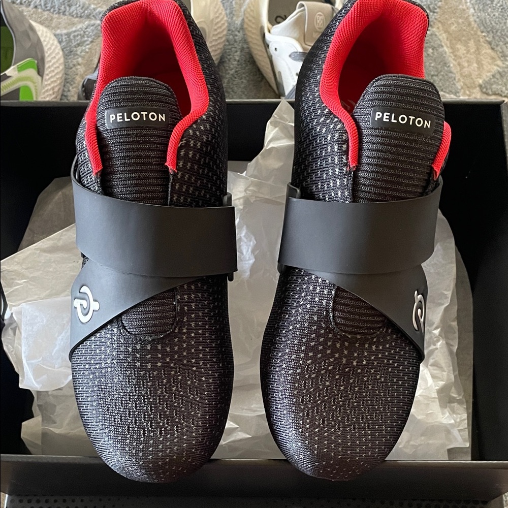 Peloton Men's Black and Red Athletic Cycling Shoes